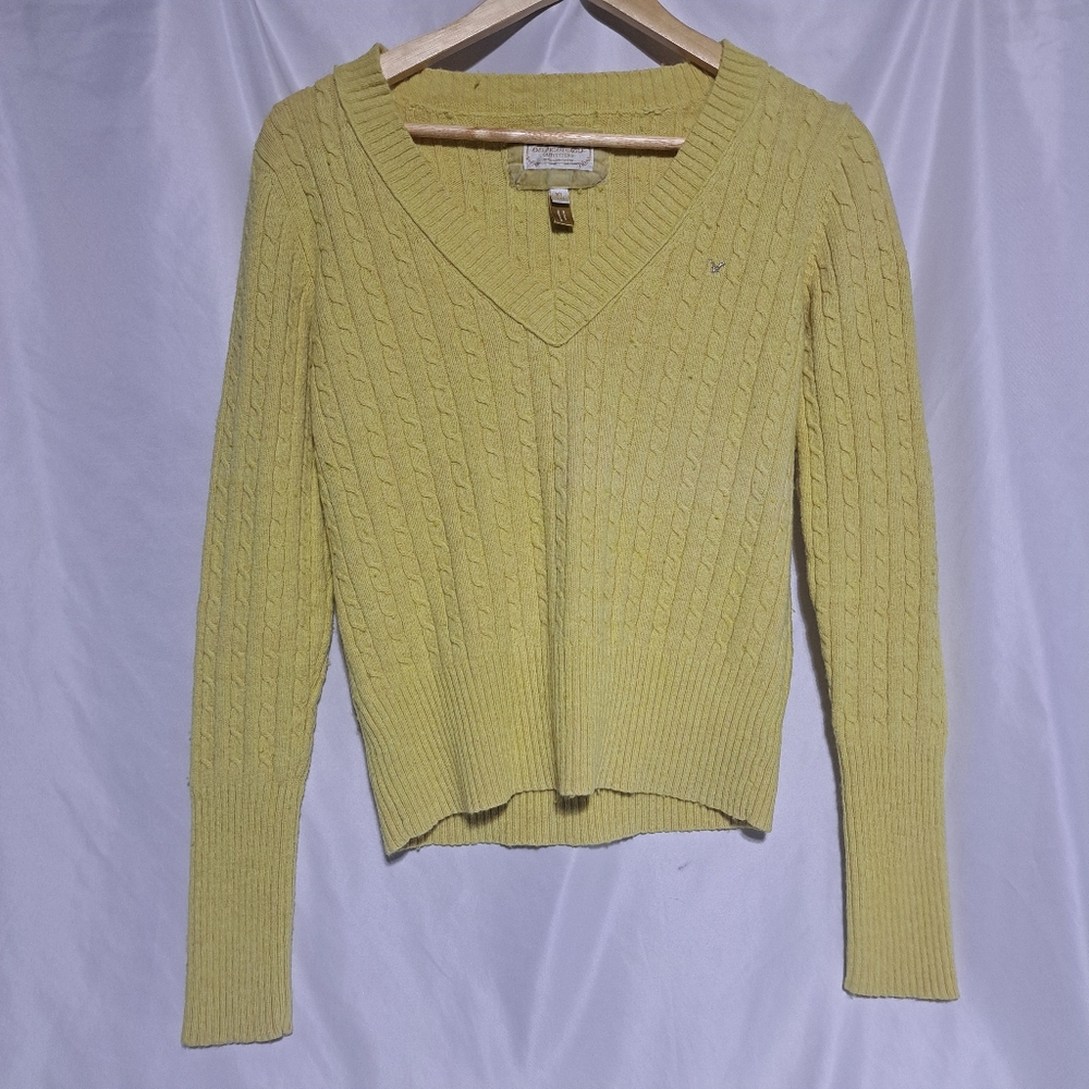 VTG Y2K American Eagle‎ Womens XL Yellow V Neck Sweater Long Sleeve
